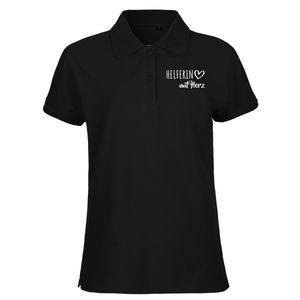 Huuraa Damen Polo Shirt Helferin mit Herz Bio Baumwolle Fairtrade Oberteil Größe XS Black mit Motiv für die tollsten Menschen