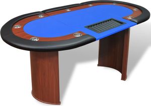 pokerový stôl vidaXL pre 10 hráčov s krupiérskym priestorom a zásobníkom na žetóny modrý