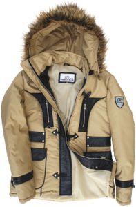 Damenjacke Jacke winterjacke mit aufgenähten Lederstreifen und webpelz , Farbe:Beige, Größe:40/L