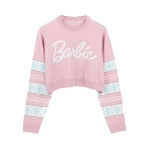 Barbie - Pullover kurz geschnitten für Damen NS7008 (M) (Pink/Weiß)