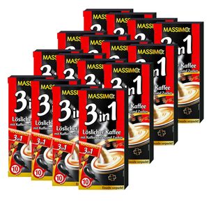 MASSIMO 3in1 Instant Kaffee mit Kaffeeweißer Zucker 16 Schachtel x 10 Sticks à 18g / Vorteilspack