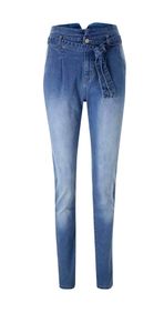 LINEA TESINI Damen Designer-Paperbag-Jeans, blue-denim, Größe:44