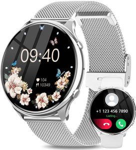 Damen Smartwatch mit Telefonfunktion 1,39 Zoll wasserdicht mit Schlafmonitor/Herzfrequenzmesser/Blutdruckmesser, Schrittzähler für Android iOS
