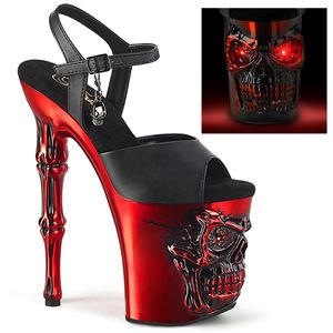 RAPTURE-809-LT Pleaser Damen Plateausandaletten Knochen Totenkopf schwarz rot Chrom