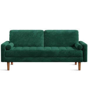2 Sitzer Sofa Samt Couch mit Wurfkissen Armlehne für Wohnzimmer/Schlafzimmer/Büro Grün