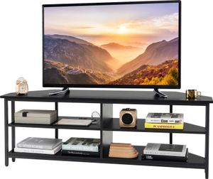 COSTWAY Rohová TV skrinka s nabíjacou stanicou, TV skrinka s policami, TV skrinka pre TV do 65 palcov, 140 x 39 x 48 cm (čierna) COSTWAY Rohová TV skrinka s nabíjacou stanicou, TV skrinka s policami, TV skrinka pre TV do 65 palcov, 140 x 39 x 48 cm (čierna)