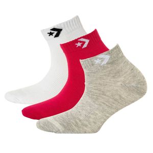 Converse Damen Socken 3er Pack - Quarter, einfarbig, Logo Rosa/Weiß/Grau 35-38