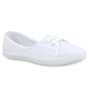 VAN HILL Sportliche Damen Ballerinas Stoffschuhe Flats Freizeit Slipper 75390, Farbe: Weiß, Größe: 39