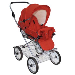 Eichhorn Designer Sportkinderwagen in Rot mit Lederriemengestell und höhenverstellbarem Griff im Retro-Design - Blickrichtung wechselbar, Liegefunktion, Luftkammerräder