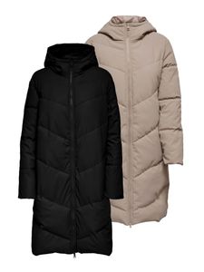 Jacqueline de Young Damen Stepp-Mantel - JdyUlrikka Puffer-Jacke lang Kapuze, Farbe:Schwarz, Größe:XL