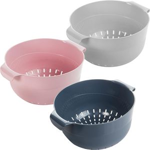 3er Set Sieb Küche flexi 3l , Kunststoff (PP) BPA-frei, Küchensieb Farbe: dunkel grau, hell grau, pastellrosa 3 Liter, Ø oben 22 cm, Höhe 12 cm, Made in EU