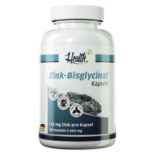 HEALTH+ ZINK KAPSELN | Hohe Bioverfügbarkeit | Zink-Bisglycinat | 15 mg Zink pro Kapsel