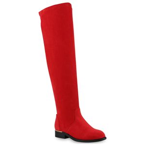 Mytrendshoe Gefütterte Damen Overknees Metallic Winter Stiefel 812267, Farbe: Rot, Größe: 42