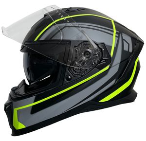 Integralhelm 69-G Motorradhelm Helm Größe M Rollerhelm Sturzhelm schwarz neon grün mit Sonnenvisier