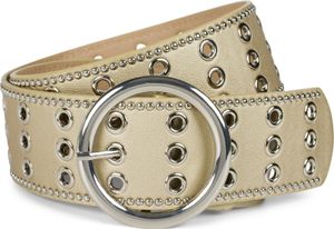 styleBREAKER Damen breiter Gürtel mit Lochnieten und runder Schließe, Nietengürtel, Taillengürtel, kürzbar 03010122