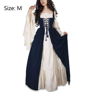 Damen Mittelalterliche Kleid mit Trompetenärmel Mittelalter Party Kostüm Maxikleid, blau, M