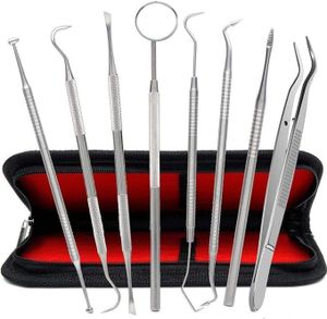 8er Zahnpflege Set,Zahnsteinentferner,Zahnreinigung Set,Dental Set,Edelstahl Zahnarzt Instrument,Zahnarztbesteck,Zahnsonde,Scaler, Mundspiegel für Zahnstein und Plaque