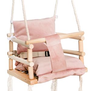 Gitterschaukel Babyschaukel zum Aufhängen Schaukel für Kleinkinder Anschnallgurt ab 12 Monate Holz Indoor Outdoor 18026, Farbe:Rosa/ pink