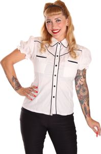 SugarShock Melyn Country Western Rockabilly retro Bluse kurzarm, Größe:L, Farbe:cremé
