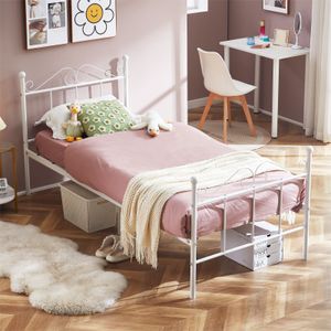 H.J WeDoo Einzelbettgestell Bettrahmen Metallbett Gästebett, Modern Jugendbett mit Lattenrost, für Schlafzimmer Gästezimmer 90 x 190 cm, Weiß H.J WeDoo Einzelbettgestell Bettrahmen Metallbett Gästebett, Modern Jugendbett mit Lattenrost, für Schlafzimmer Gästezimmer 90 x 190 cm, Weiß