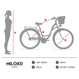 Milord Komfort Stadtfahrrad Fahrrad mit Korb Damenfahrrad, 26 Zoll, Weiß, 1-Gang