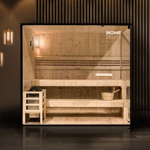 HOME DELUXE Traditionelle Sauna SHADOW XL – 200 x 150 x 190 cm inkl. 8 kW  Saunaofen & Zubehör, ideal für 5 Personen |Saunakabine, Massivholzsauna