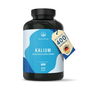 Kalium aus Kaliumcitrat - 400 Kapseln (200 Tage) - 800 mg Kalium - TRUE NATURE®