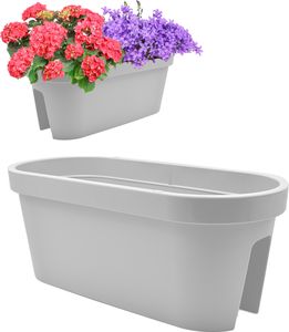 2er Set Balkon Geländer Blumenkasten, Geländertopf, Balkonkasten, Blumentopf, Blumenkübel, Pflanztopf Railing oval 59x26cm grau