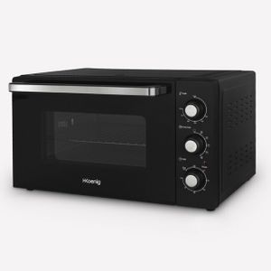 Kompakter Mini-Backofen, FO42 H.Koenig, Kapazität 42 l, Temperatur bis 230 °C, 5 Kochmodi, Timer bis 90 Minuten, Umluft/Brötchen, mit Zange, Krümelaufnehmer und Drehspieß, 2000 W