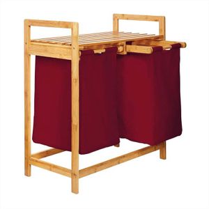 Lumaland Wäschekorb Bambus 2 ausziehbare Wäschesäcke Wäschesammler Ablage praktisch Stoffsäcke Bambusholz 73 cm Höhe x 64 cm Breite x 33 cm Tiefe