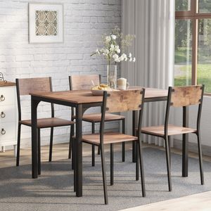 Merax jedálenský stôl Kuchynský stôl so 4 stoličkami, jedálenský stôl s oceľovým rámom, hnedý