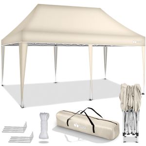 tillvex Pavillon 3x6m Beige wasserdicht | Pop-Up Faltpavillon höhenverstellbar | Gartenzelt UV Schutz 50+ | Partyzelt mit Tasche für Garten