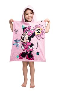 Disney Minnie Mouse Pink Bow Bade Poncho Kinder Poncho mit Kapuze Minnie Mouse Pinke Schleife Pinkes Kleid Blumen Maus Pink Rosa 50 x 115 cm 100% Baumwolle