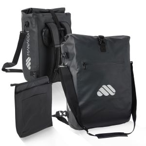 Manacor - 3in1 Fahrradtasche - Geeignet als Gepäckträgertasche, Rucksack mit Notebooktasche - Wasserdicht (Schwarz, 25 Liter)