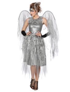 Todesengel Kostüm Engel Tod Halloween Kleid Damen Grau Geist Gruft Karneval 36
