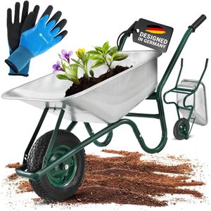 Juskys Schubkarre Garden 100 Liter Volumen - 210 kg - Luftreifen mit Metall Felge Silber