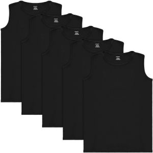 BRUBAKER 5er Pack Herren Muskelshirt Tank Top Unterhemd - Rundhals Ausschnitt - aus hochwertiger Baumwolle (glatt) - Extra Lang - Nahtlos - Schwarz - Größe M