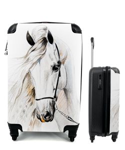 Kufr Příruční zavazadlo na kolečkách Malý cestovní kufr na 4 kolečkách Kůň - Akvarel - Zvířata - Bílý - Velikost kabiny < 55x40x23 cm a 55x40x20 cm -