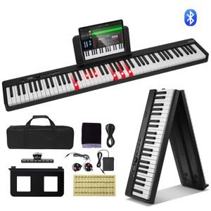 VEVOR 88-Tasten-Klappklavier, Bluetooth und MIDI, tragbar, mit Sostenuto-Pedaltasche, berührungsempfindlichen Tasten, Kopfhörer, wiederaufladbar, Schwarz