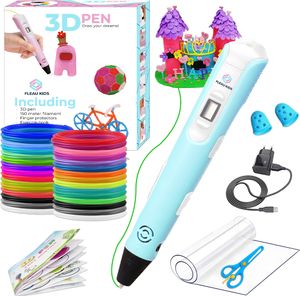 Fleau Kids 3D Pero Startovací Sada Modrý L - 36m Filamentu - 12 Barevných Náplní - 2024 USB-C Model + Mnoho Doplňků - Tvoření a Kreslení - 3D Pen