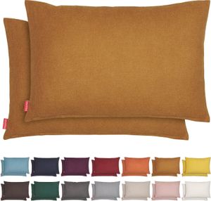 Blumtal 2er Set Kissenbezug 40x60 cm Chenille - Kuscheliges Sofakissen mit verstecktem Reißverschluss,  , weiches Dekokissen, Pumpkin Spice - Braun