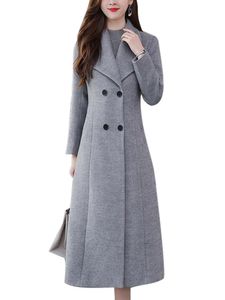 Damen Mode Zweireiher Lässig Kaschmir Mittellanger Englischer Wollmantel Winter Warm Einfarbig Mantel