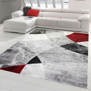 Moderner Wohnzimmer Teppich abstraktes Wellen Rauten Design marmoriert in rot grau - pflegeleicht Größe - 120x170 cm