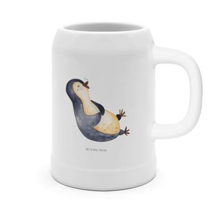 Mr. & Mrs. Panda Bierkrug Pinguin lachend - Weiß - Geschenk, Fröhlich, 500ml, Steinkrüge, lustiger Spruch, witzig, 0, Optimismus, Bierkrüge