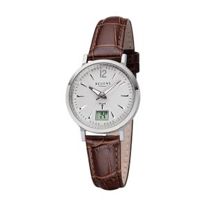Regent Leder Damen Uhr FR-256 Analog-Digital Armbanduhr braun Funkuhr D2URFR256