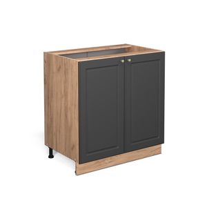 Vicco Spülenunterschrank Fame-Line, 80 cm mit Regal, ohne Arbeitsplatte, Anthrazit-Gold/Goldkraft Eiche