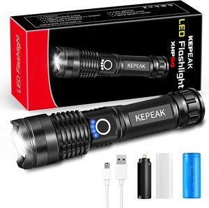 5000lm Extrem Hell LED USB Aufladbar Klein Taschenlampen mit Akku, 5 Lichtmodi und Zoombar Scheinwerfer, Ideal für Outdoor Camping, Angeln, Nachts gehen und Notfälle
