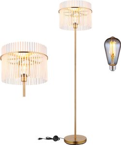 LED Stehleuchte, Metall, Gold, Glasstäbe, E27, H 152 cm