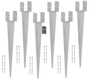 KOTARBAU® 6er Set Pfostenträger 0 – 120 mm Verstellbar Feuerverzinkt Einschlaghülse Pfostenträger Bodenhülse Einschlagbodenhülse Pfosten Anker Stahl Silber