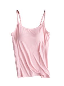 Damen Tanktops Gepolsterte T-Shirts ärmelloser Sommer Pullover Einfarbiges Cami Pink,Größe S